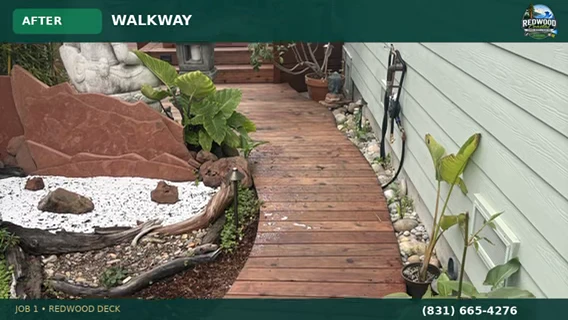 Walkway after restoration, shown with the original AFTER caption from Redwood Coastal’s project film.